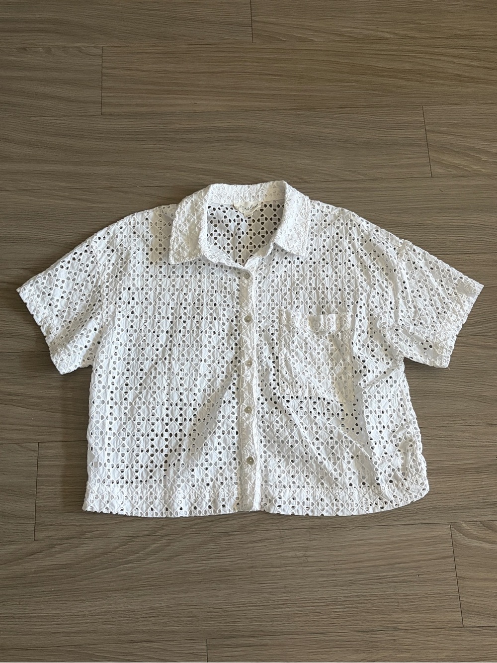 Marled White Crochet Button-Down Top